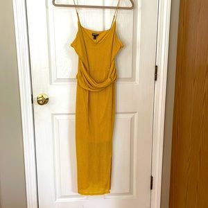 Gorgeous Express dress greenish mustard color, fully lined, great quality